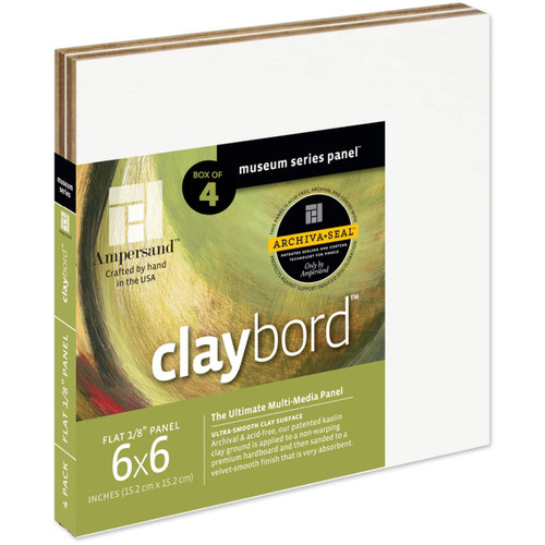 Ampersand Claybord Smooth 1/8" Flat Panel 6"x6" Pack of 4 - (66049)