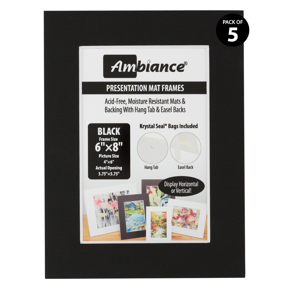 Ambiance 5 Pack Black Presentaion Mat-Frame 6x8 for a 4x6 Picture - (90567)