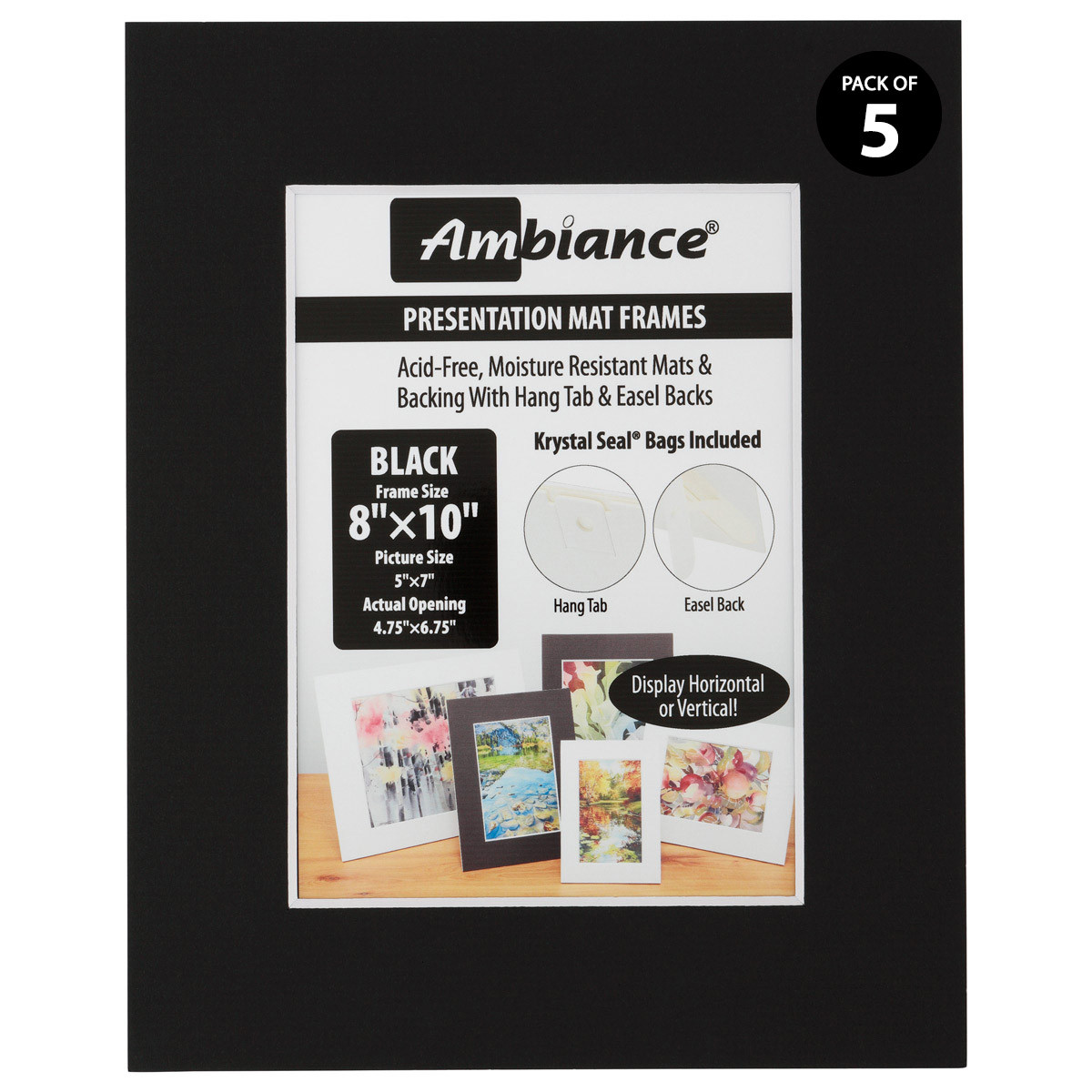 Ambiance 5 Pack Black Presentaion Mat-Frame 8x10 for a 5x7 Picture - (90568)