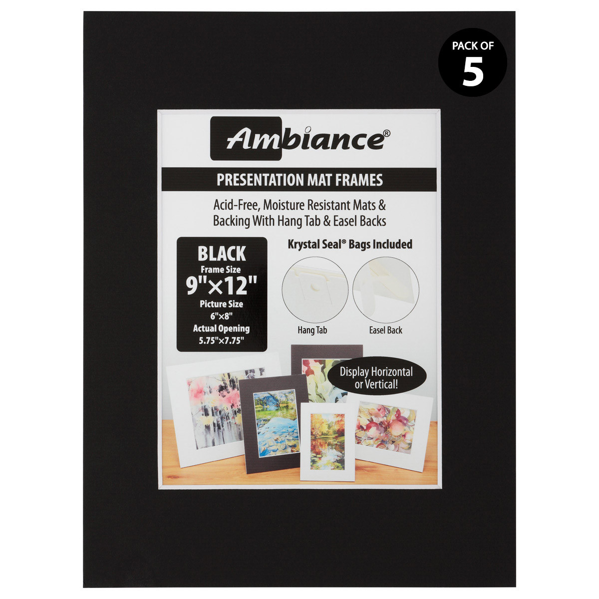 Ambiance 5 Pack Black Presentaion Mat-Frame 9x12 for a 6x8 Picture - (90569)