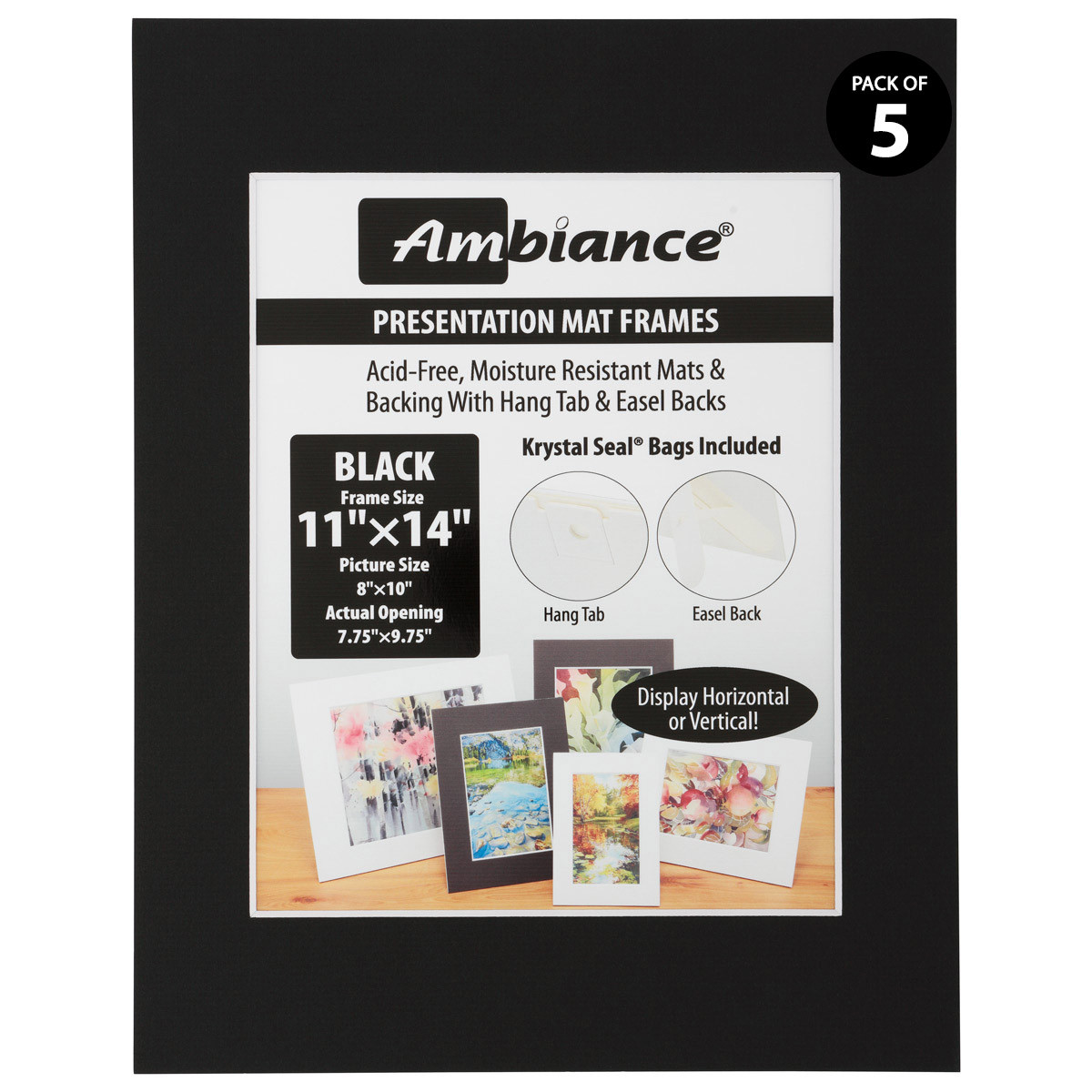 Ambiance 5 Pack Black Presentaion Mat-Frame 11x14 for a 8x10 Picture - (90570)