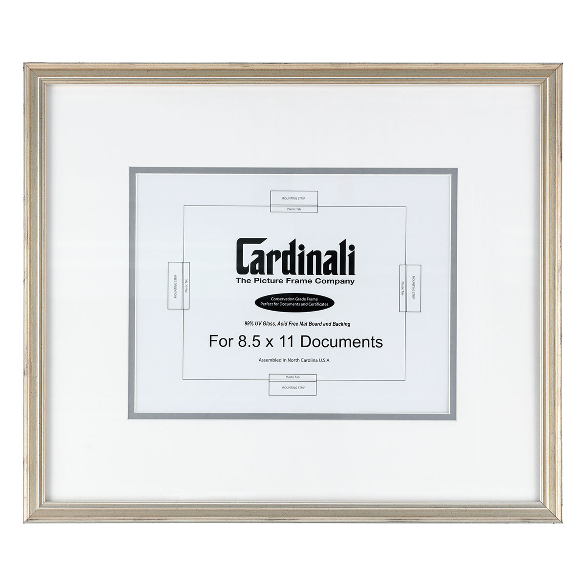 Cardinali Diploma Silver Leaf 8.5x11 White/Silver Acid Free Dbl Mat/UV Glass - (89714)