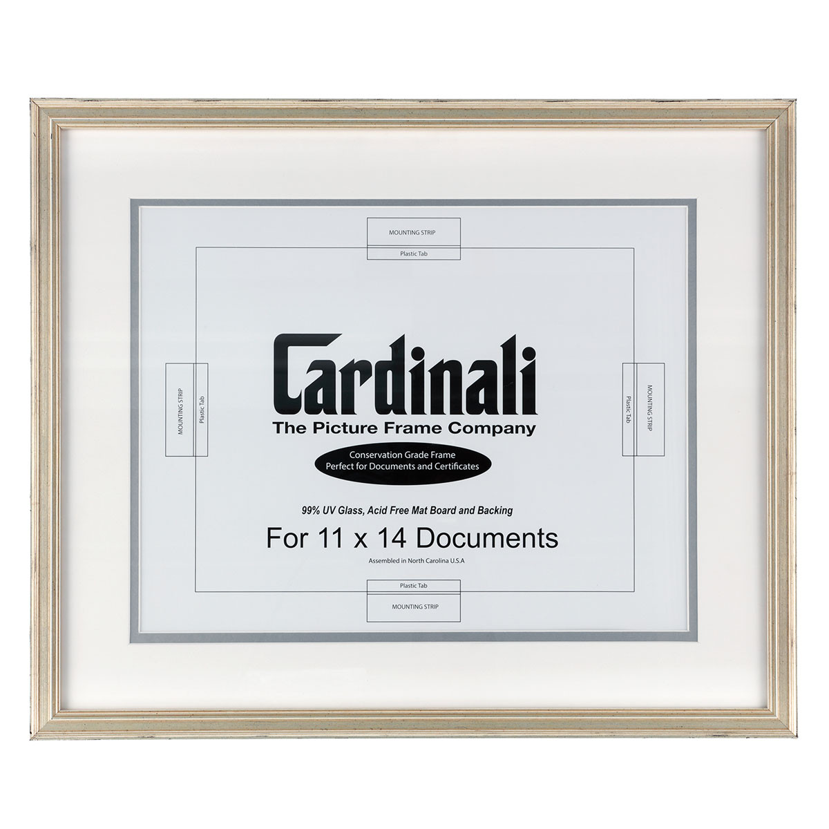 Cardinali Diploma Silver Leaf 11x14 White/Silver Acid Free Dbl Mat/UV Glass - (89715)