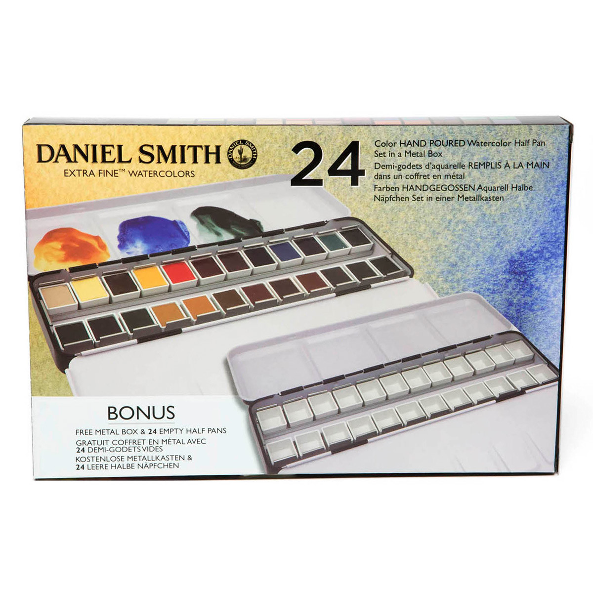 Daniel Smith Watercolor 1/2 Pan Metal Box Color Set of 24 + 2 Bonus Items