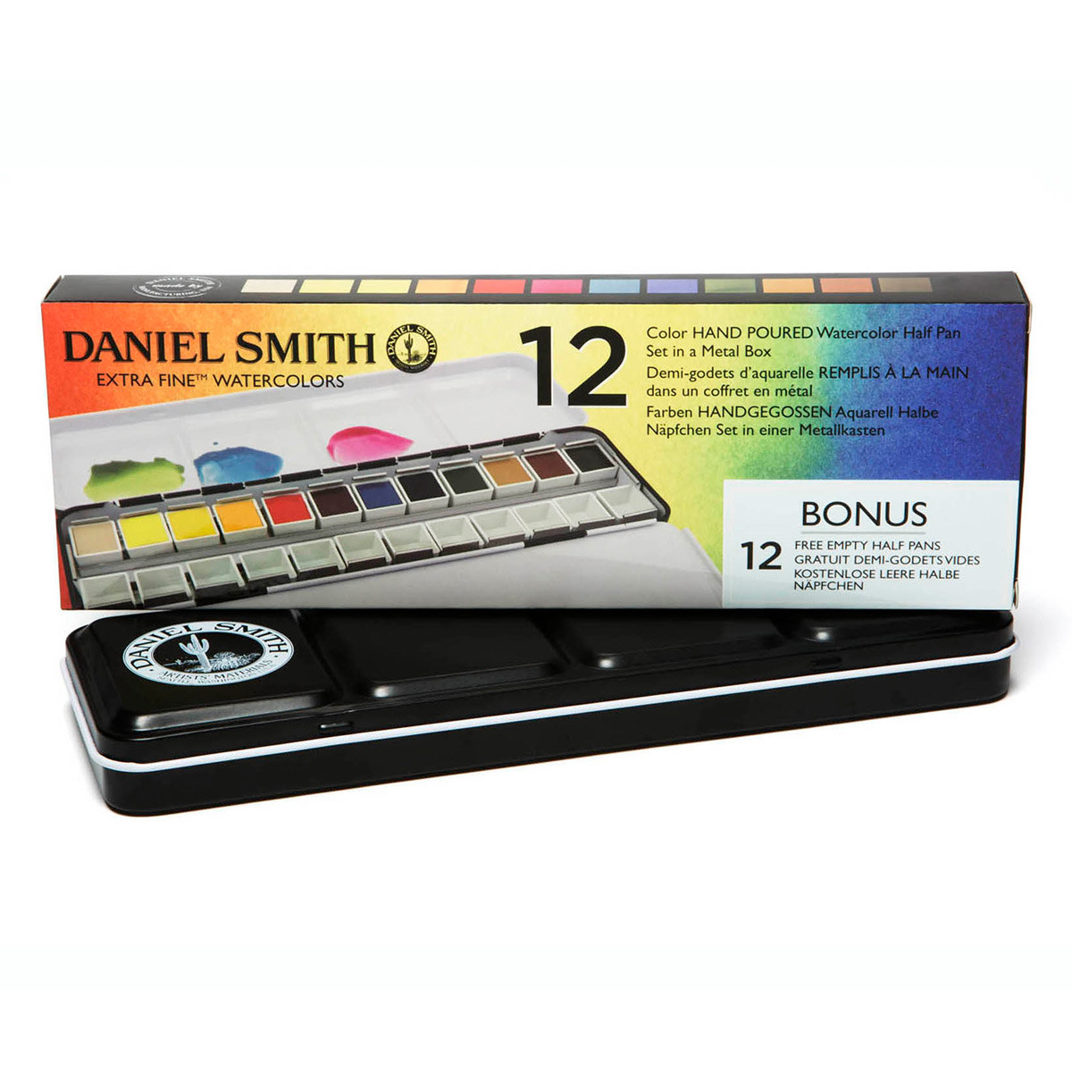 Daniel Smith Watercolor 1/2 Pan Metal Box Set (12 Colors + 12 Empty Pans)