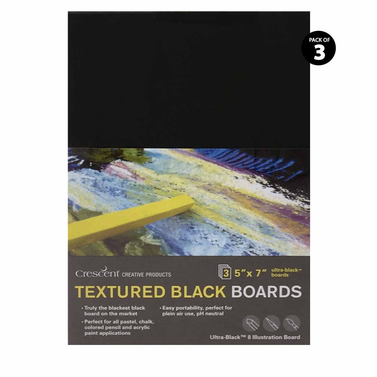 Pack of 3 Crescent #8 Textured Black Boards 5x7in