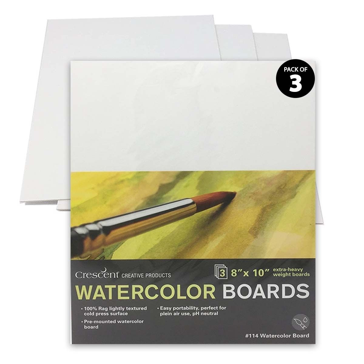 Pack of 3 Crescent #114 Watercolor Boards 8x10in