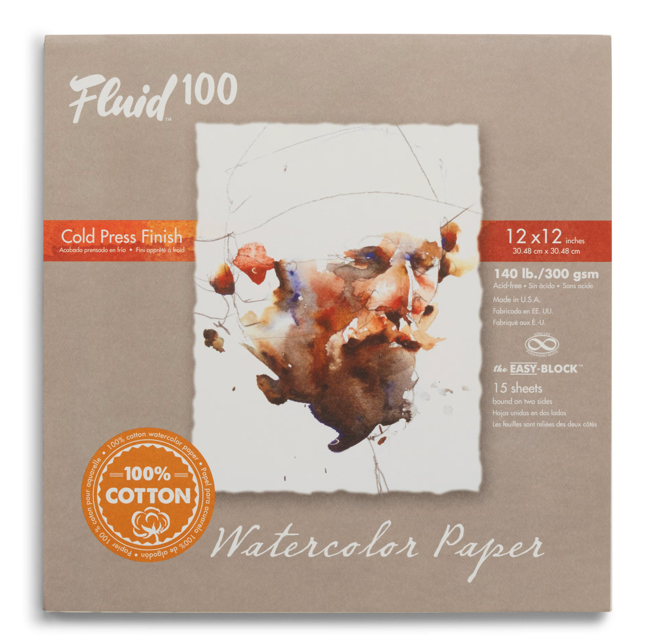 Fluid 100 Watercolor Paper 140  lb. Cold Press 12x12in Block