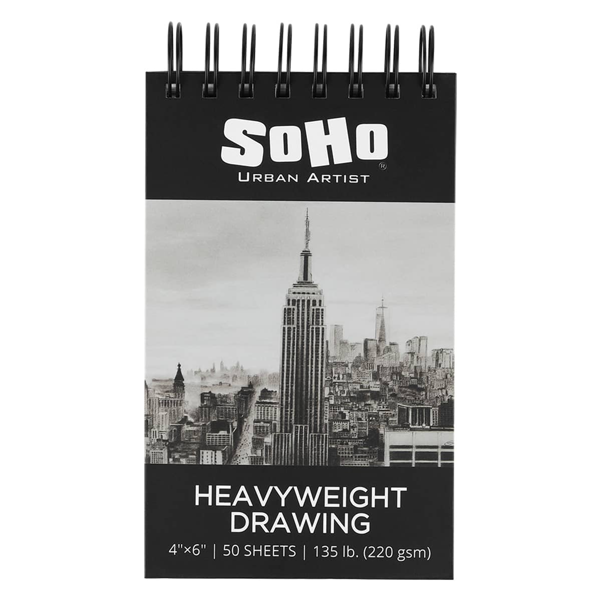 SoHo Heavy Drawing Paper 135 lb. Hard Cover Double-Wire Spiral Pad 4x6