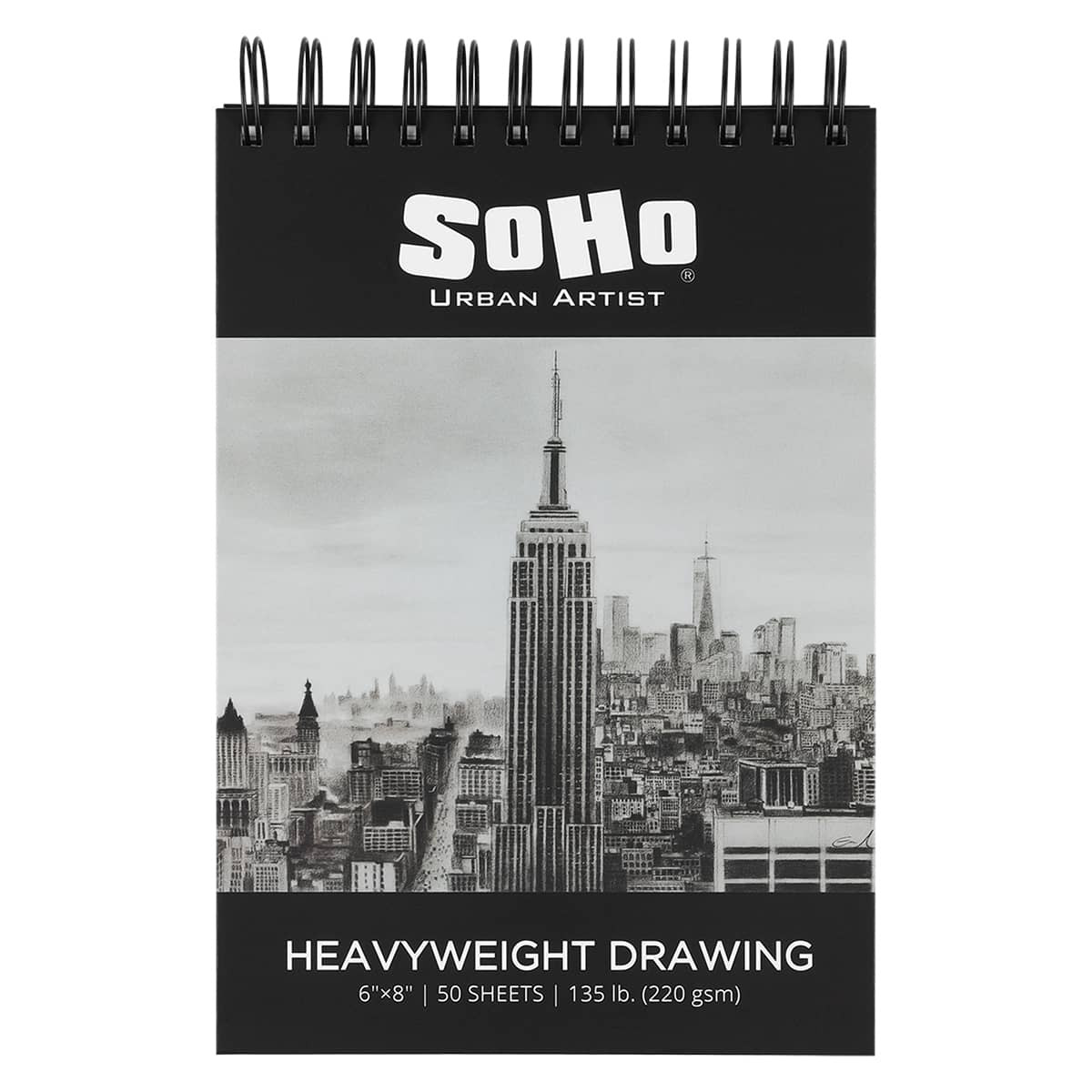 SoHo Heavy Drawing Paper 135 lb. Hard Cover Double-Wire Spiral Pad 6X8