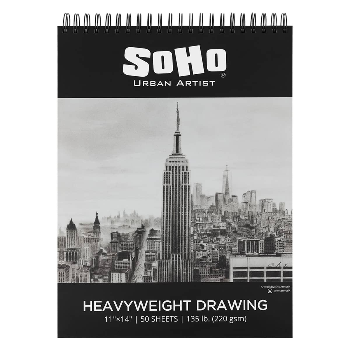 SoHo Heavy Drawing Paper 135 lb. Hard Cover Double-Wire Spiral Pad 11X14
