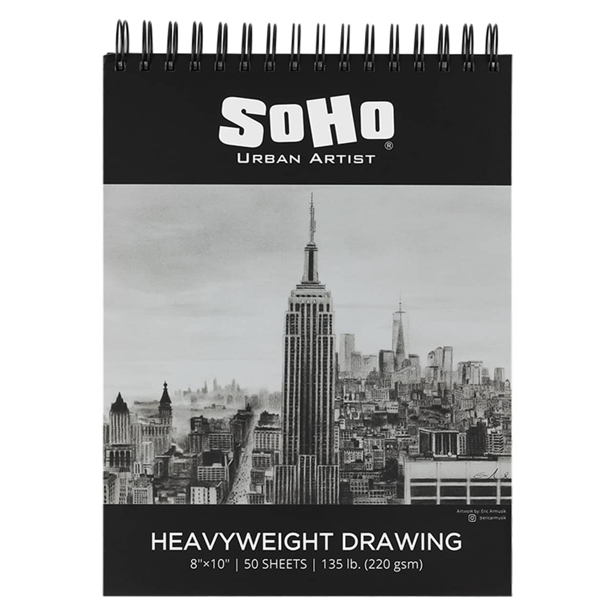 SoHo Heavy Drawing Paper 135 lb. Hard Cover Double-Wire Spiral Pad 8X10