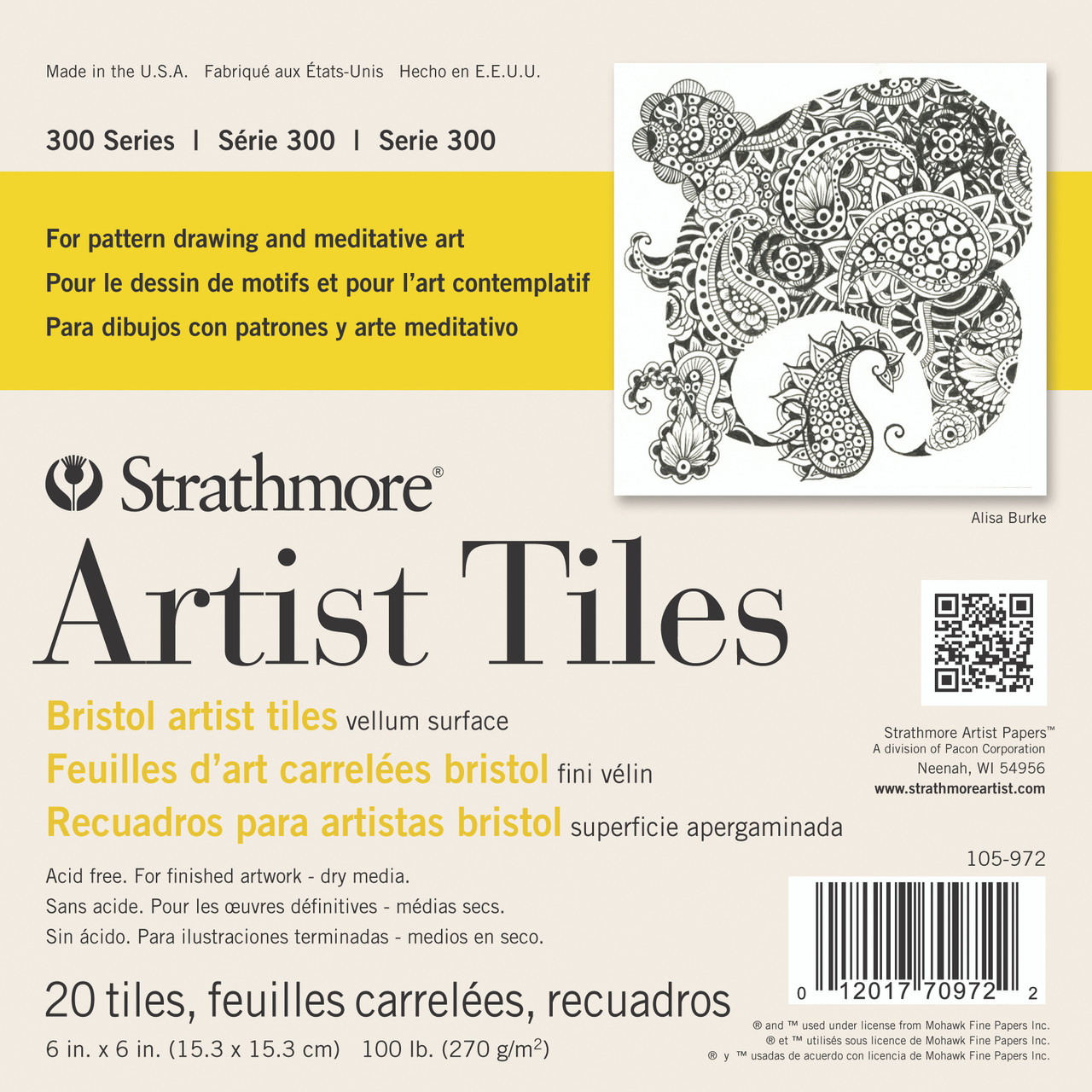 Strathmore 300 Series Artist Tile Bristol Vellum 6x6 Pad