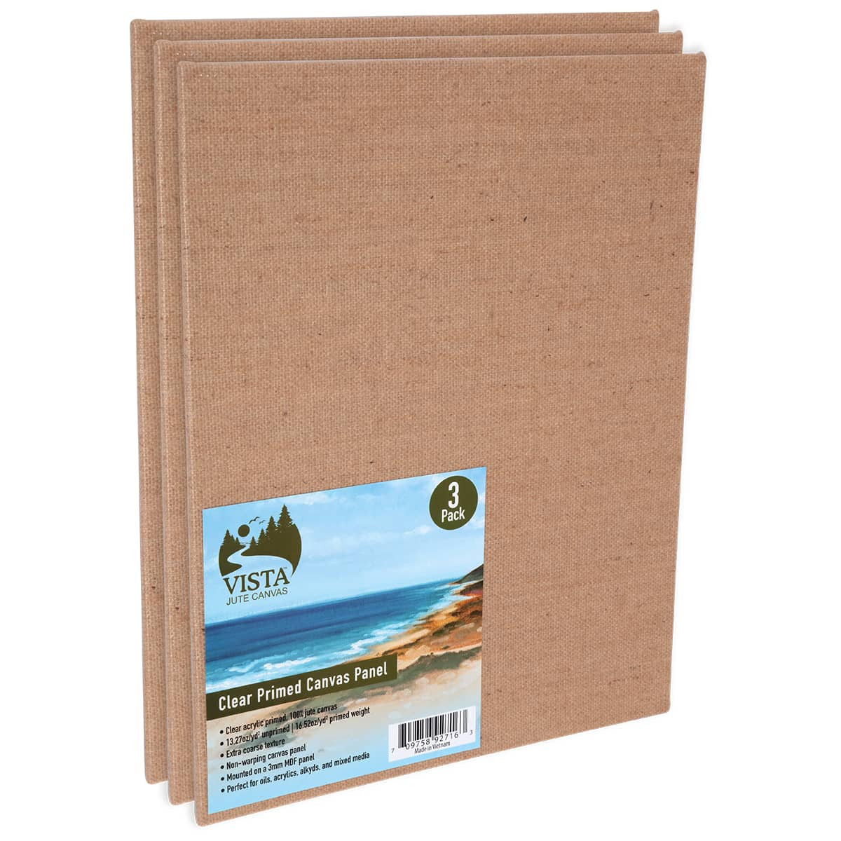 Vista Clear Primed Jute Canvas Panel 6x8 Pack of 3 - (92713)