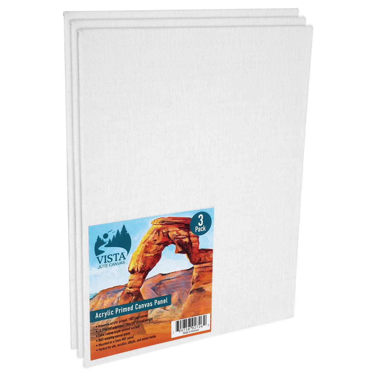 Vista Acrylic Primed Jute Canvas Panel 6x8 Pack of 3 - (92723)