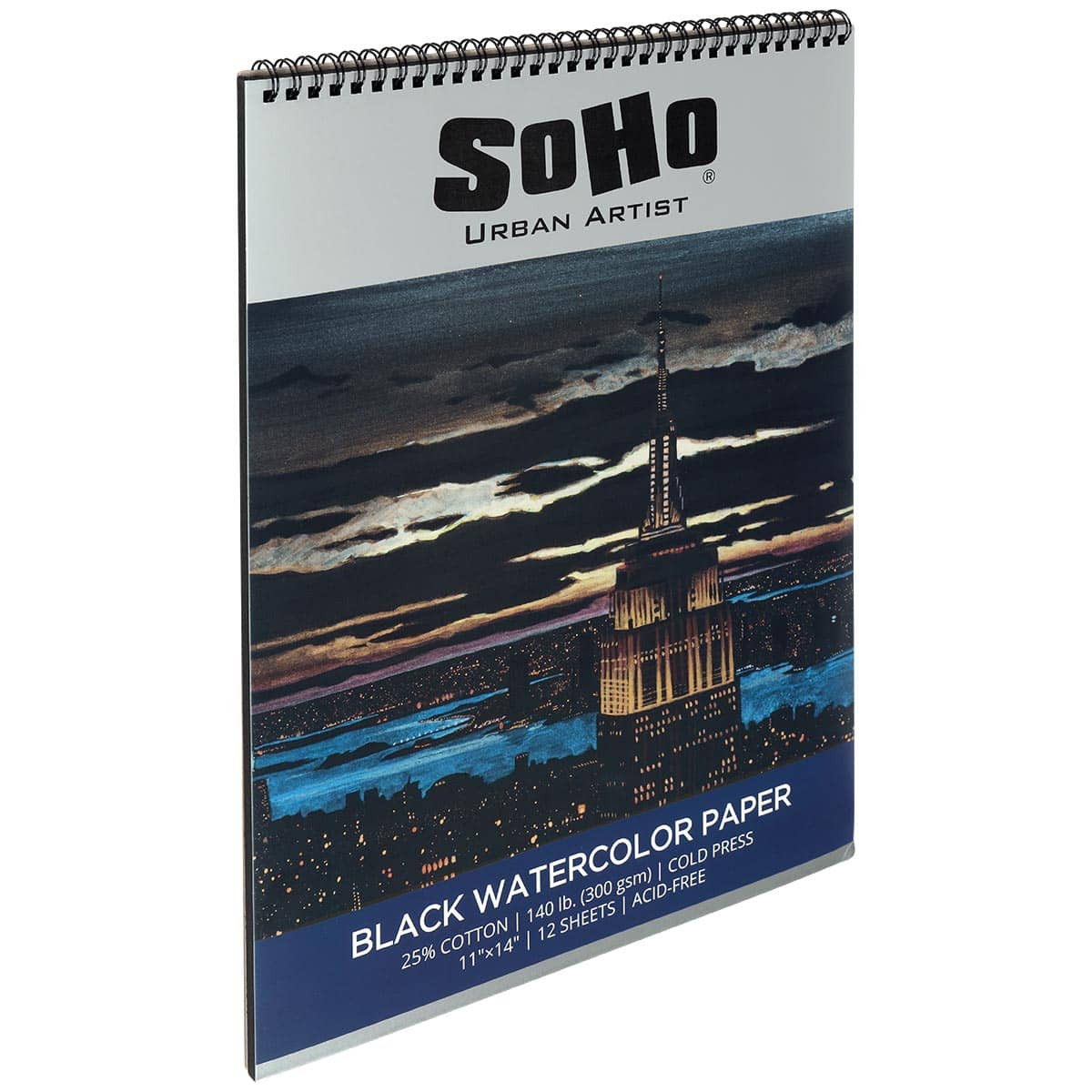 SoHo Black Watercolor Spiral Pad 140 lb. Cold Press 11"x14" 12 Sheets - (92844)