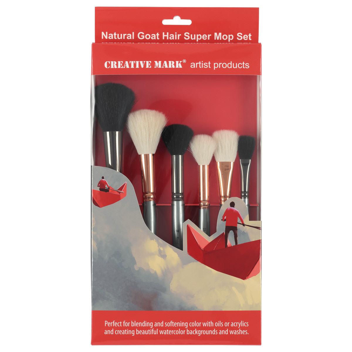 Creative Mark Natural White & Black Goat Hair Mop 6 Brush Super Set