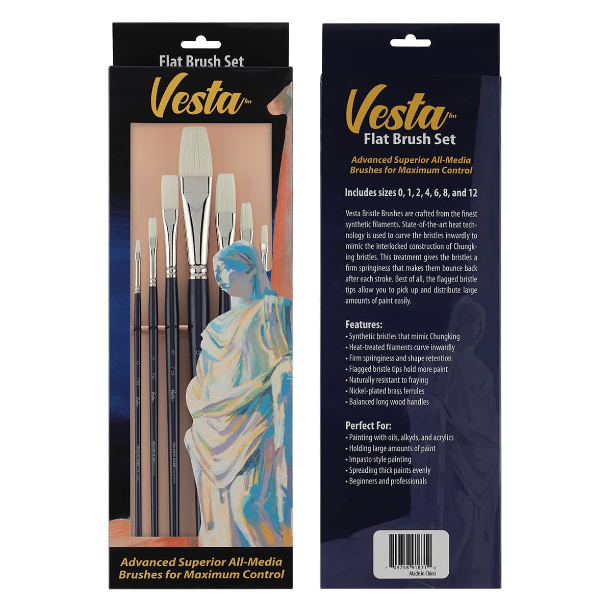 Creative Mark Vesta Synthetic Bristle Flat Brush Set of 6