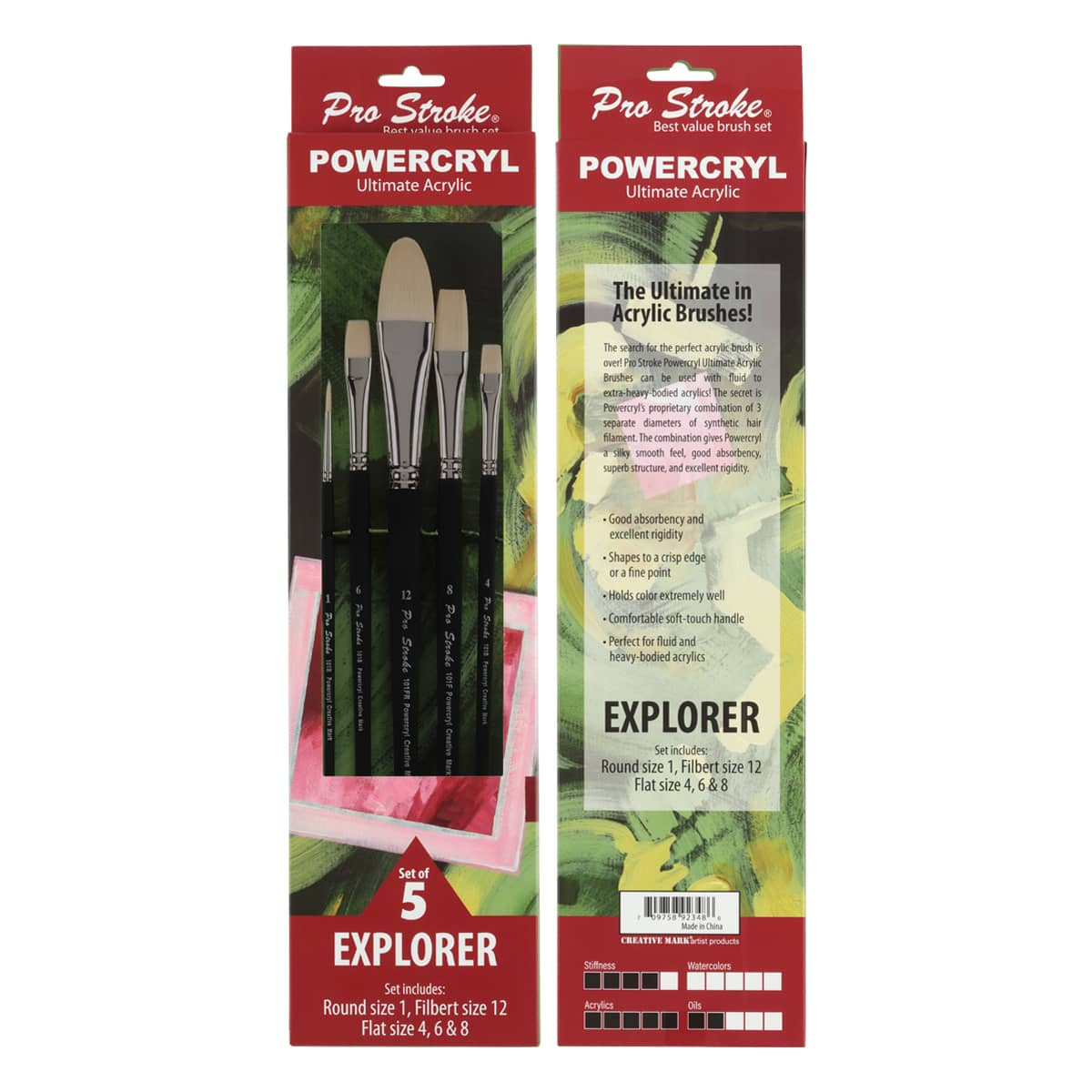 Pro Stroke Powercryl Synthetic Brush Value Set of 5 Explorer