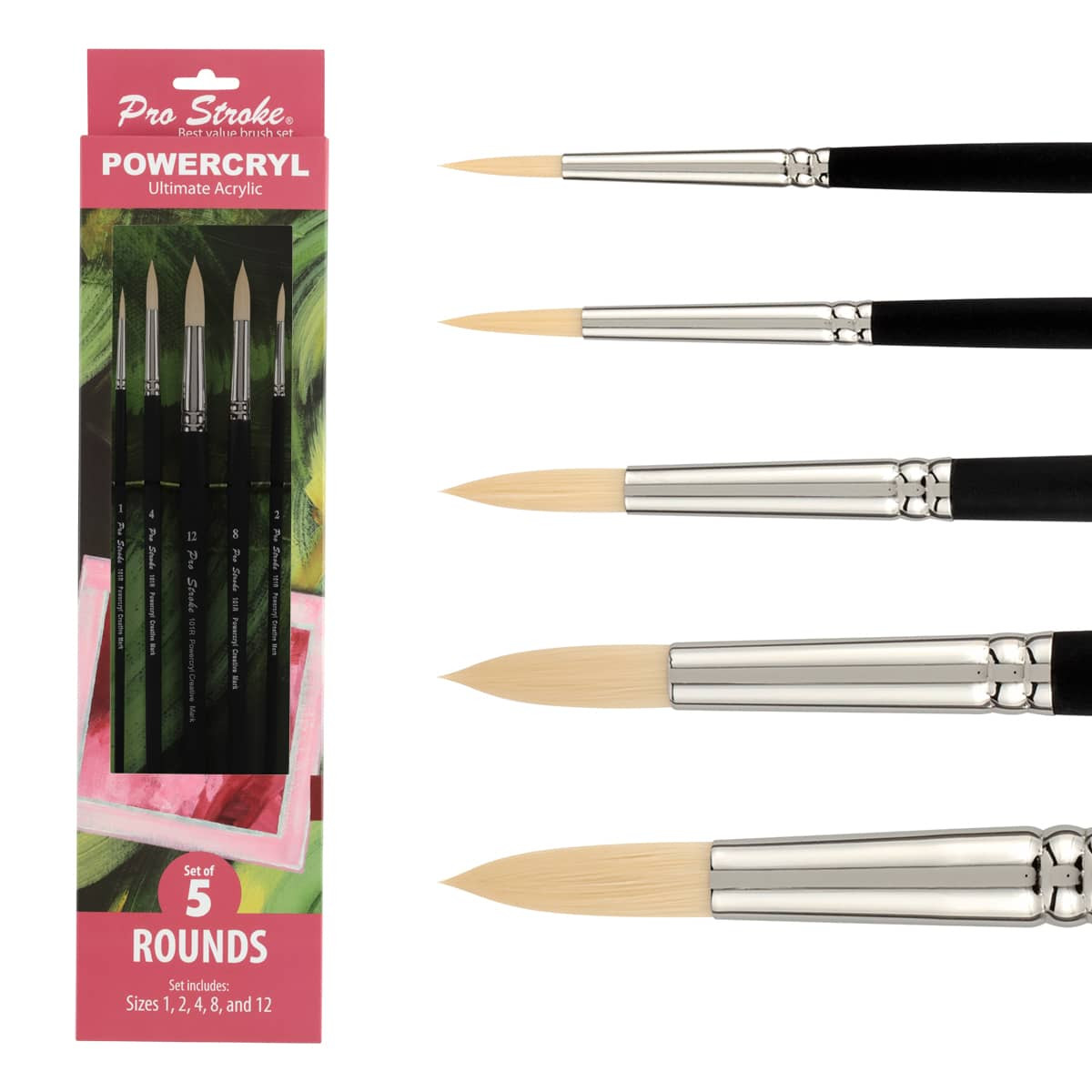 Pro Stroke Powercryl Synthetic Brush Value Set of 5 Rounds