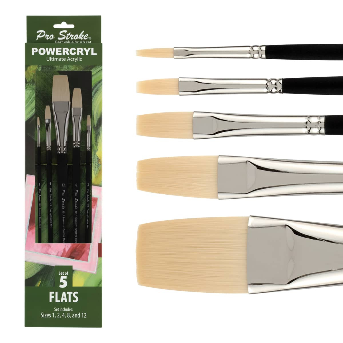 Pro Stroke Powercryl Synthetic Brush Value Set of 5 Flats