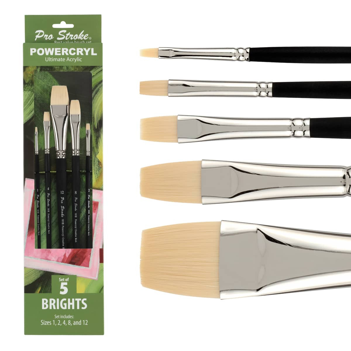 Pro Stroke Powercryl Synthetic Brush Value Set of 5 Brights