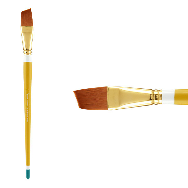 Qualita Golden Taklon Long Handle Angular Brush Size 12 - (72541)