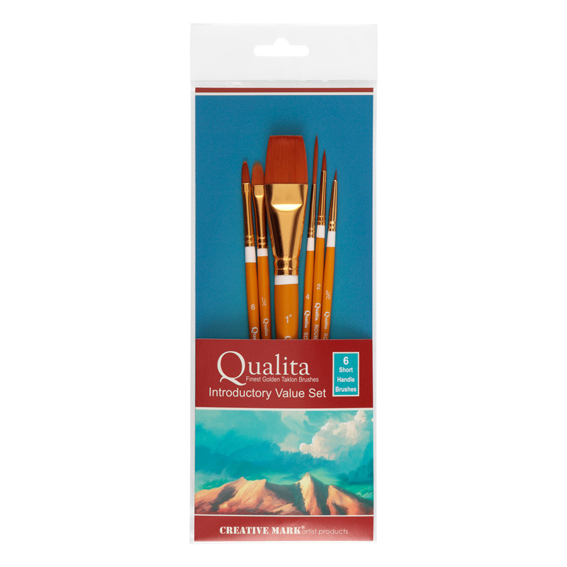 Qualita Golden Taklon Short Handle Brush Introductory Value 6 Set