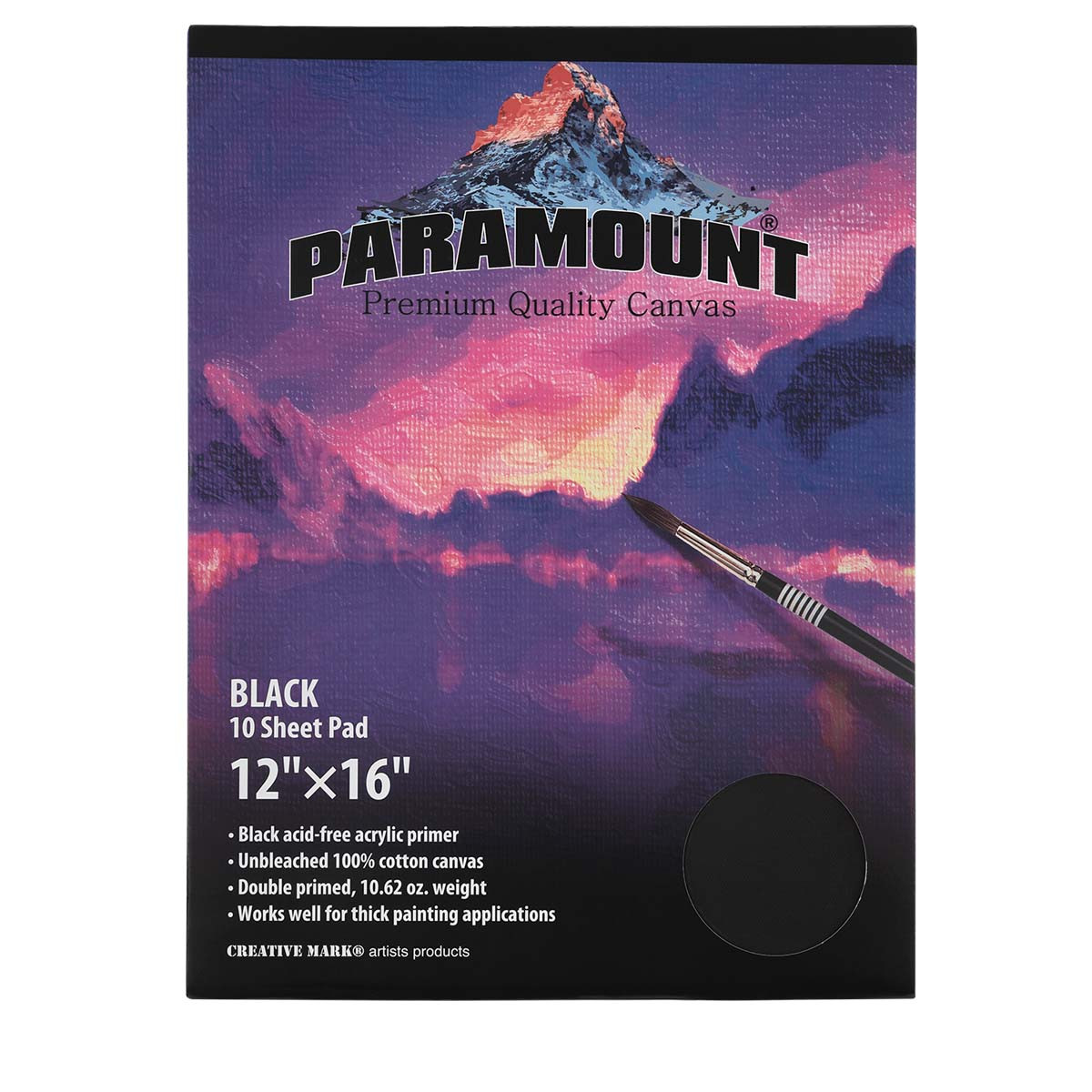 Paramount Primed Cotton Black Canvas 12X16 Pad - (91437)