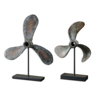 Propellers Sculpture, Set/2 in Rust Brown w/Green (52|19947)