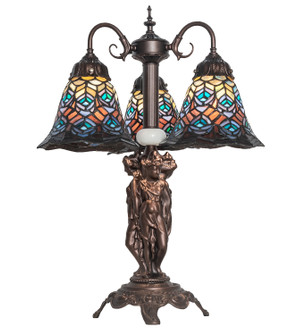 Tiffany Peacock Feather Three Light Table Lamp in Mahogany Bronze (57|245482)