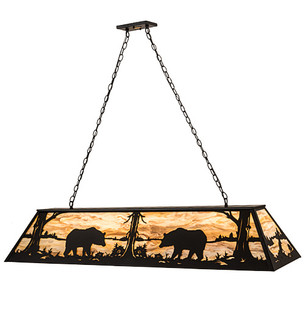 Bear At Lake Nine Light Oblong Pendant in Wrought Iron (57|193481)