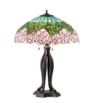 Tiffany Cabbage Rose Three Light Table Lamp in Mahogany Bronze (57|126904)