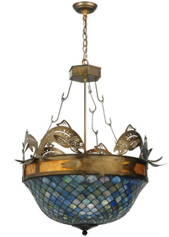 Fishscale Four Light Inverted Pendant in Antique Copper (57|124101)