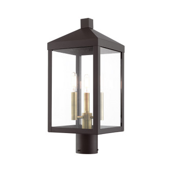 Nyack Three Light Outdoor Post Top Lantern in Bronze w/ Antique Brass Cluster (107|20592-07)