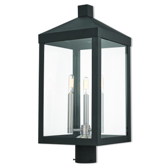 Nyack Three Light Post-Top Lanterm in Black w/ Brushed Nickel Cluster (107|20586-04)