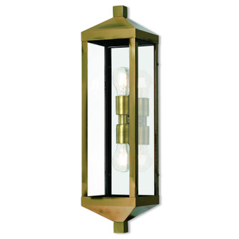 Nyack Two Light Outdoor Wall Lantern in Antique Brass w/ Polished Chrome Stainless Steel (107|20583-01)