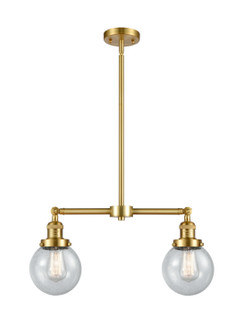 Franklin Restoration Two Light Island Pendant in Satin Gold (405|209-SG-G204-6)