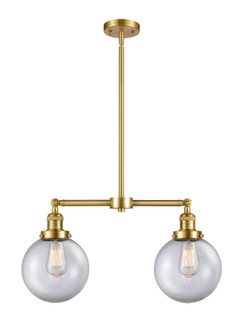 Franklin Restoration Two Light Island Pendant in Satin Gold (405|209-SG-G202-8)