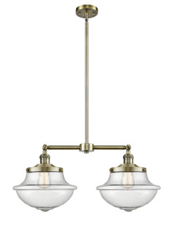 Franklin Restoration Two Light Island Pendant in Antique Brass (405|209-AB-G544)