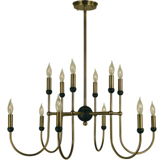 Nicole 12 Light Chandelier in Antique Brass with Matte Black (8|4798 AB/MBLACK)