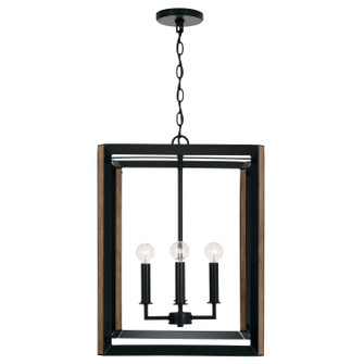 Rowe Four Light Foyer Pendant in Matte Black and Brown Wood (65|545442KD)