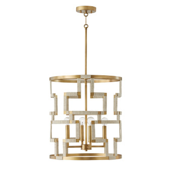 Hala Four Light Foyer in Bleached Natural Jute and Patinaed Brass (65|541041NL)