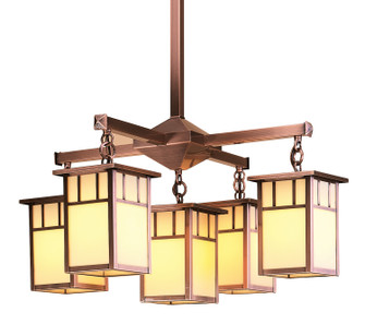 Huntington Five Light Glass Down Chandeliers in Antique Copper (37|HCH-4L/4-1DTCR-AC)