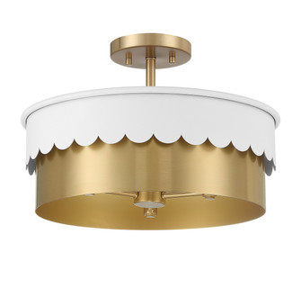 Three Light Semi-Flush Mount in White and Natural Brass (446|M60072WHNB)