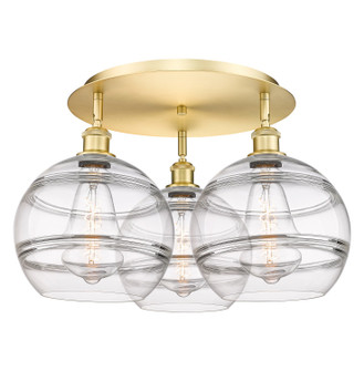 Ballston Three Light Flush Mount in Satin Gold (405|516-3C-SG-G556-10CL)