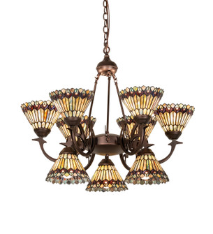 Tiffany Jeweled Peacock Nine Light Chandelier in Mahogany Bronze (57|270138)