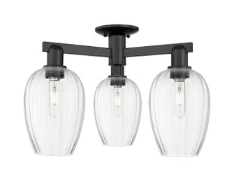 Arcadia Three Light Semi-Flush Mount in Matte Black (405|716-3F-BK-G457-6CL)