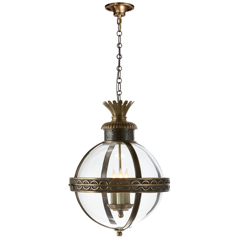 Crown Top Globe Three Light Lantern in Bronze with Antique Brass (268|CHC 2111BZ/AB-CG)