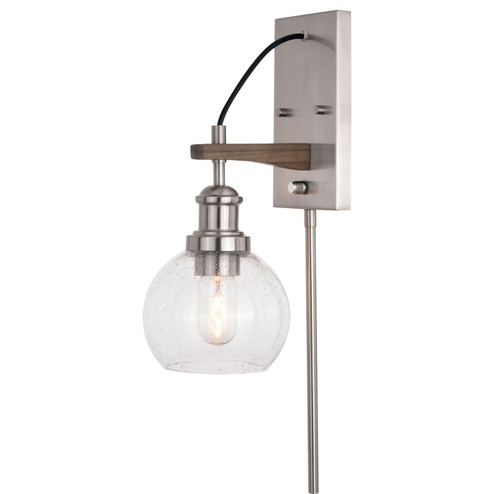 Avondale One Light Wall Sconce in Satin Nickel and Dark Sycamore (63|W0373)